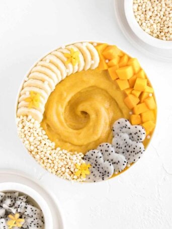 mango banana smoothie in a white bowl