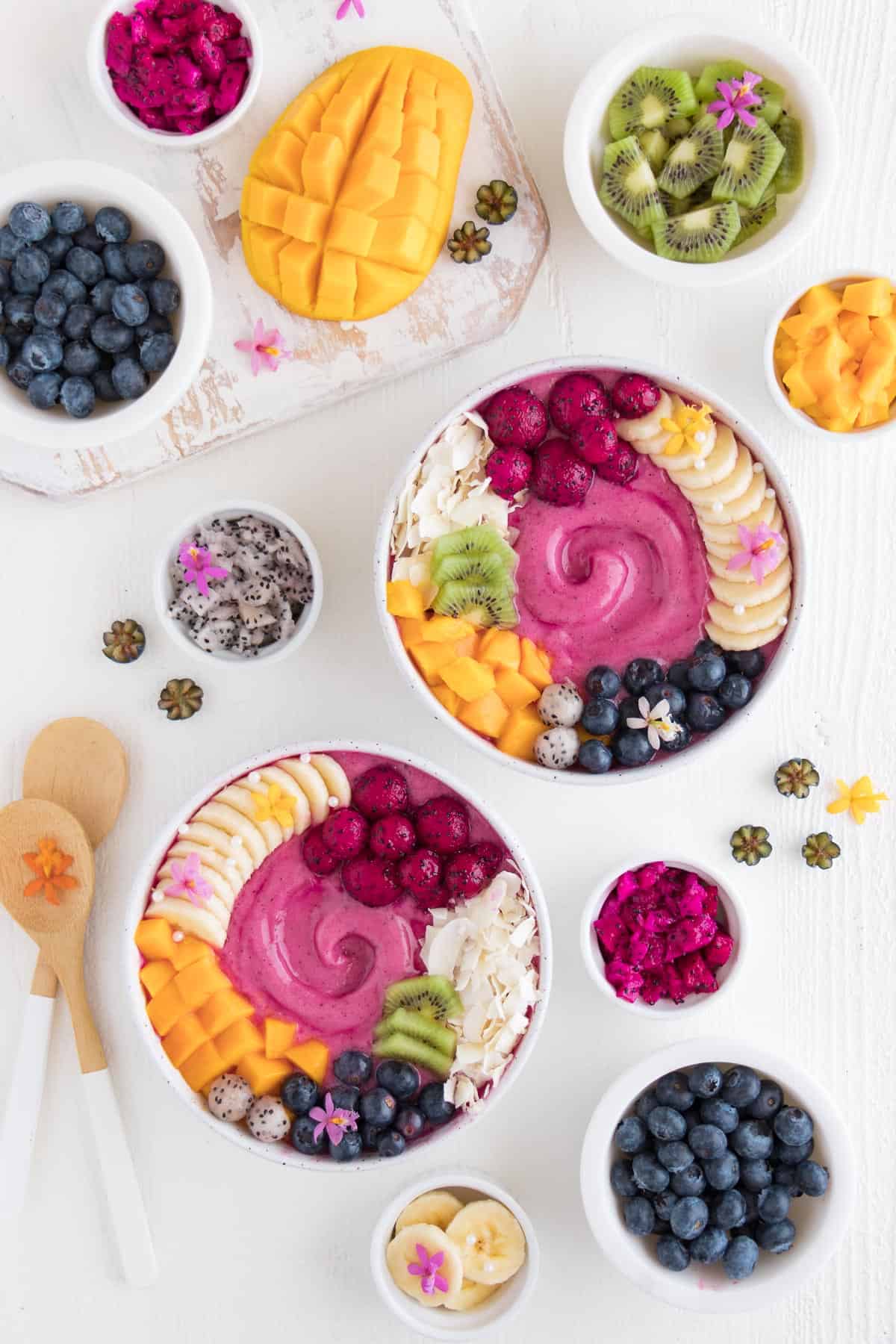 fruit platter with smoothie bowls