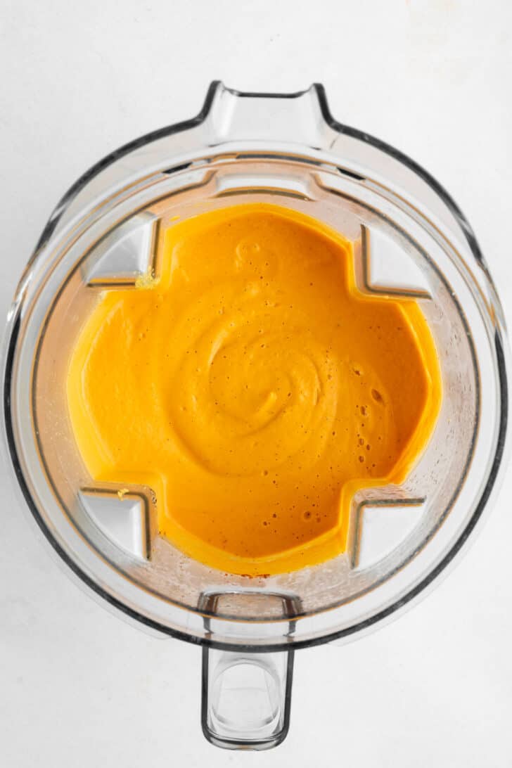 vegan sweet potato pasta sauce blended inside a Vitamix blender