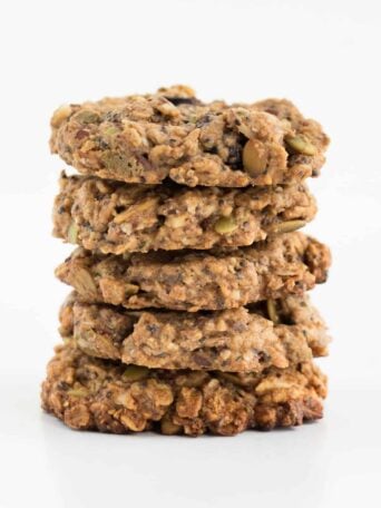 five superfood breakfast cookies stacked on each other