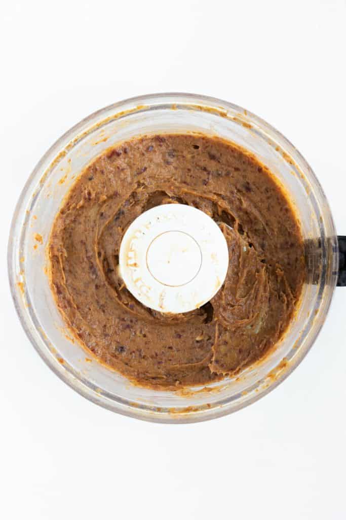 medjool date caramel inside a food processor