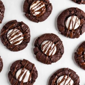 vegan hot cocoa cookies on a white surface