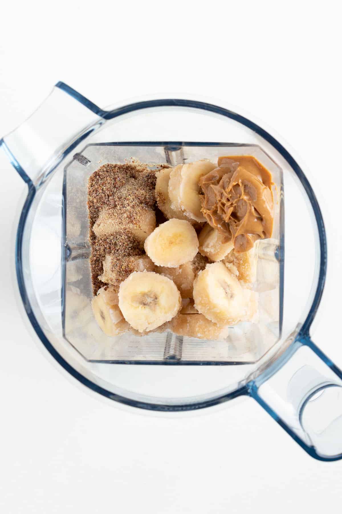 fruit and nut butter ingredients inside a blender