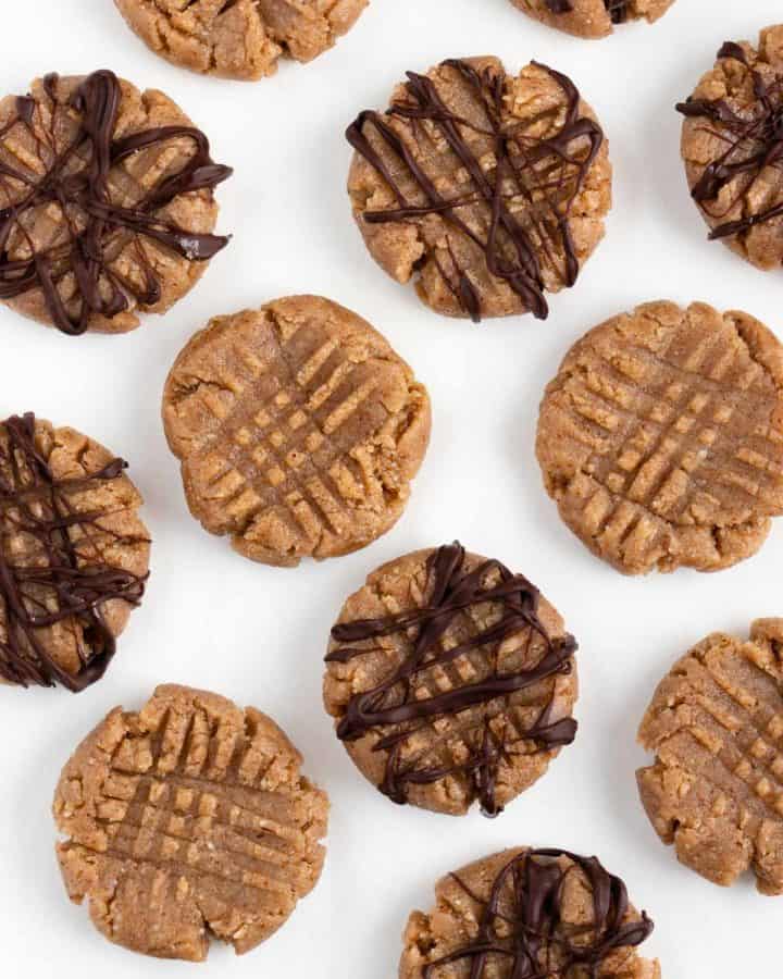no bake almond butter cookies on a white surface