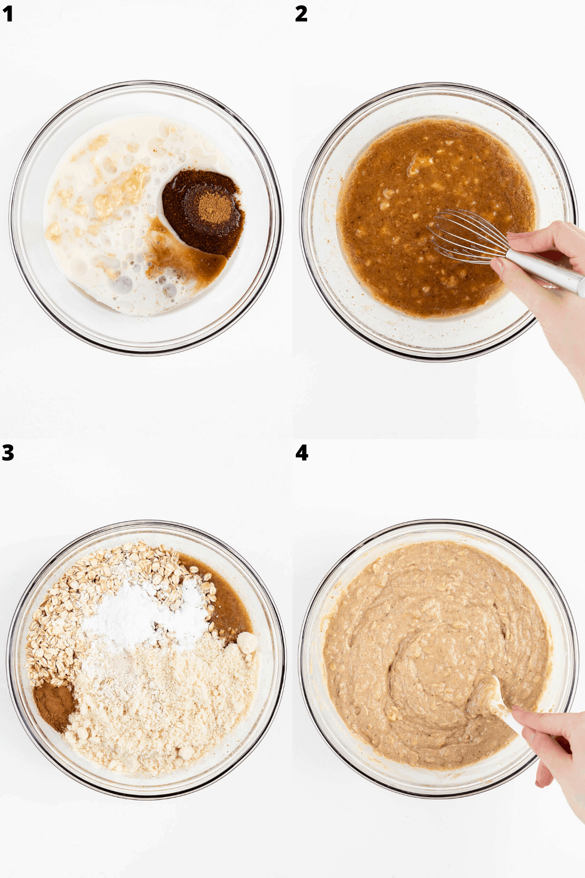 step by step mixing batter in a glass bowl