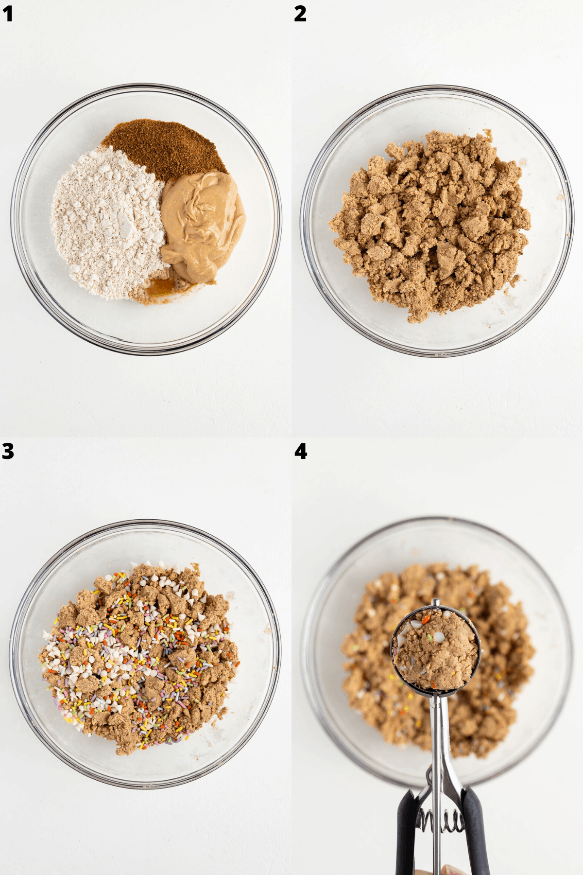 mixing oat flour, cashew butter, coconut sugar, and vanilla extract together in a glass bowl