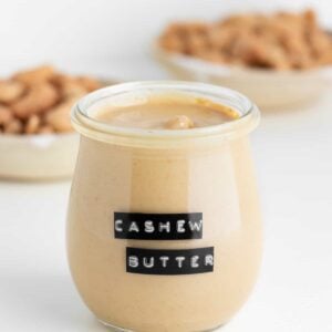 homemade cashew butter inside a glass weck jar