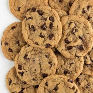 a pile of vegan chocolate chip cookies