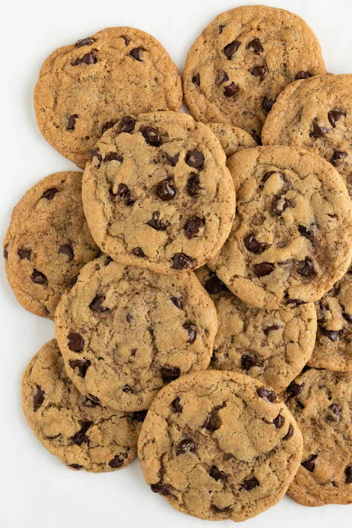 a pile of vegan chocolate chip cookies