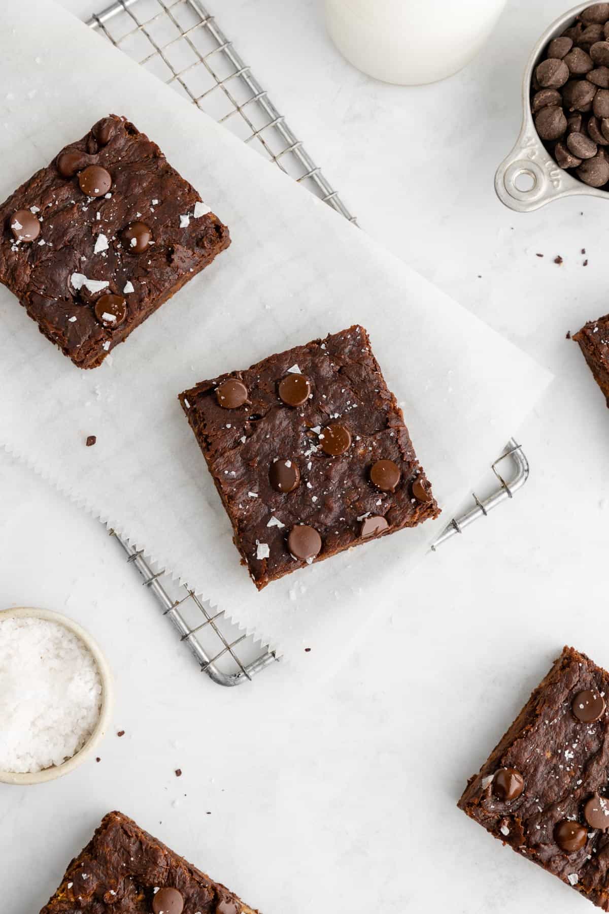 a tray of vegan protein brownies sliced into nine bars