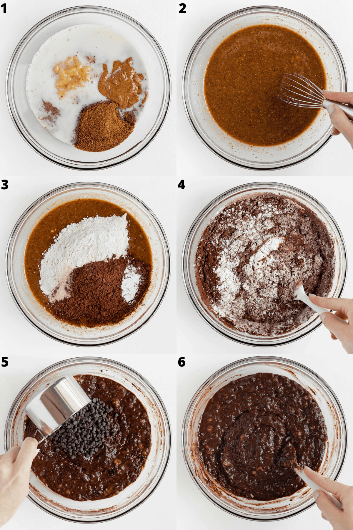 a photo collage of the step by step process mixing the batter together