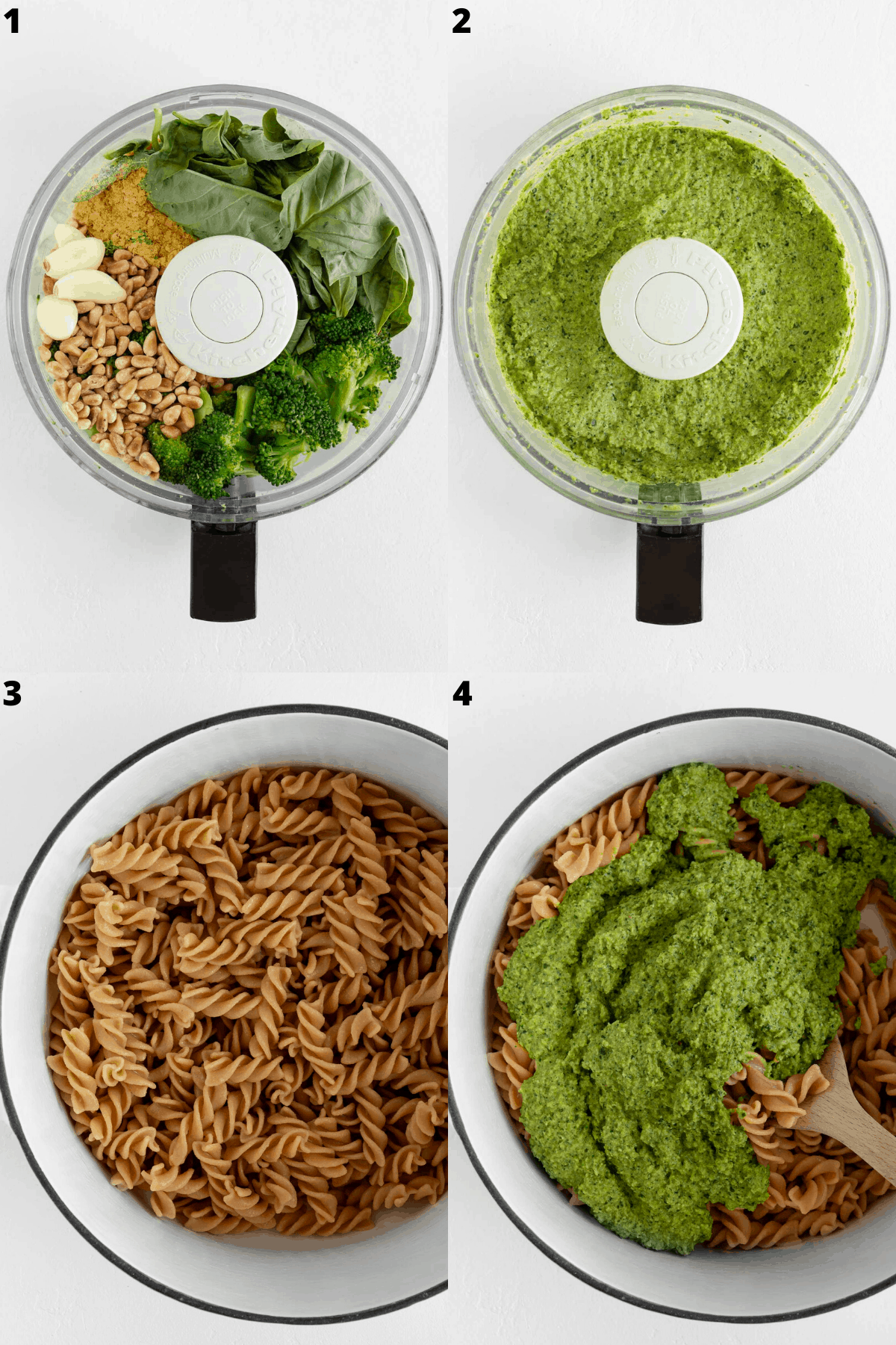 broccoli pesto in a food processor then poured over pasta shells