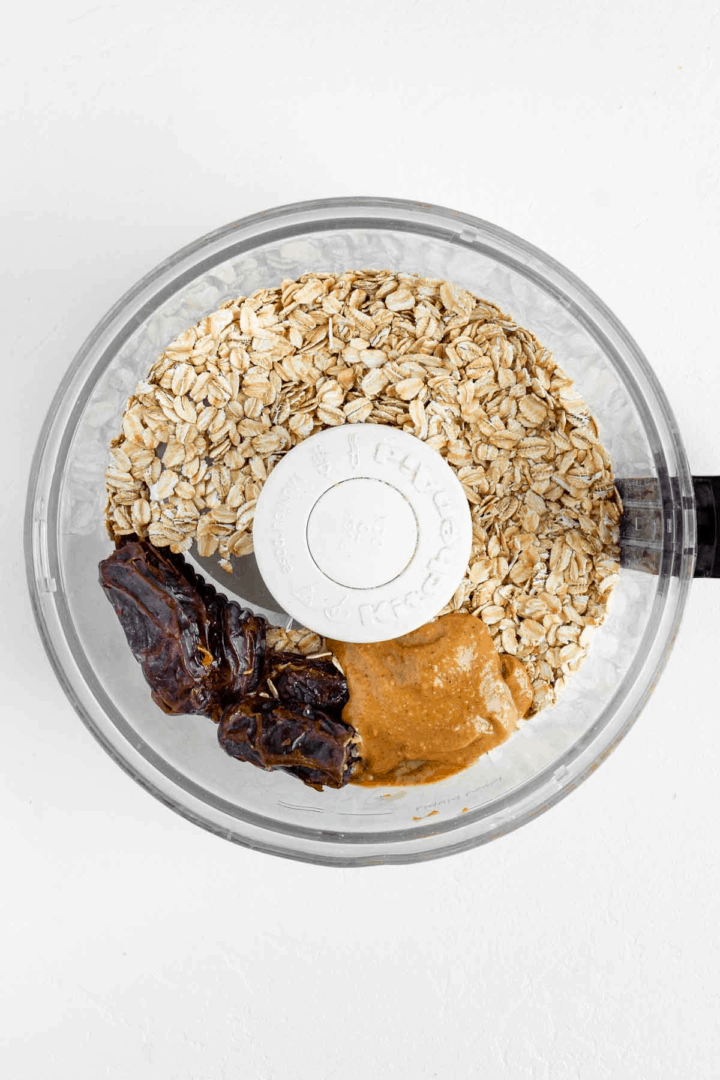 oats, dates, and peanut butter in a food processor