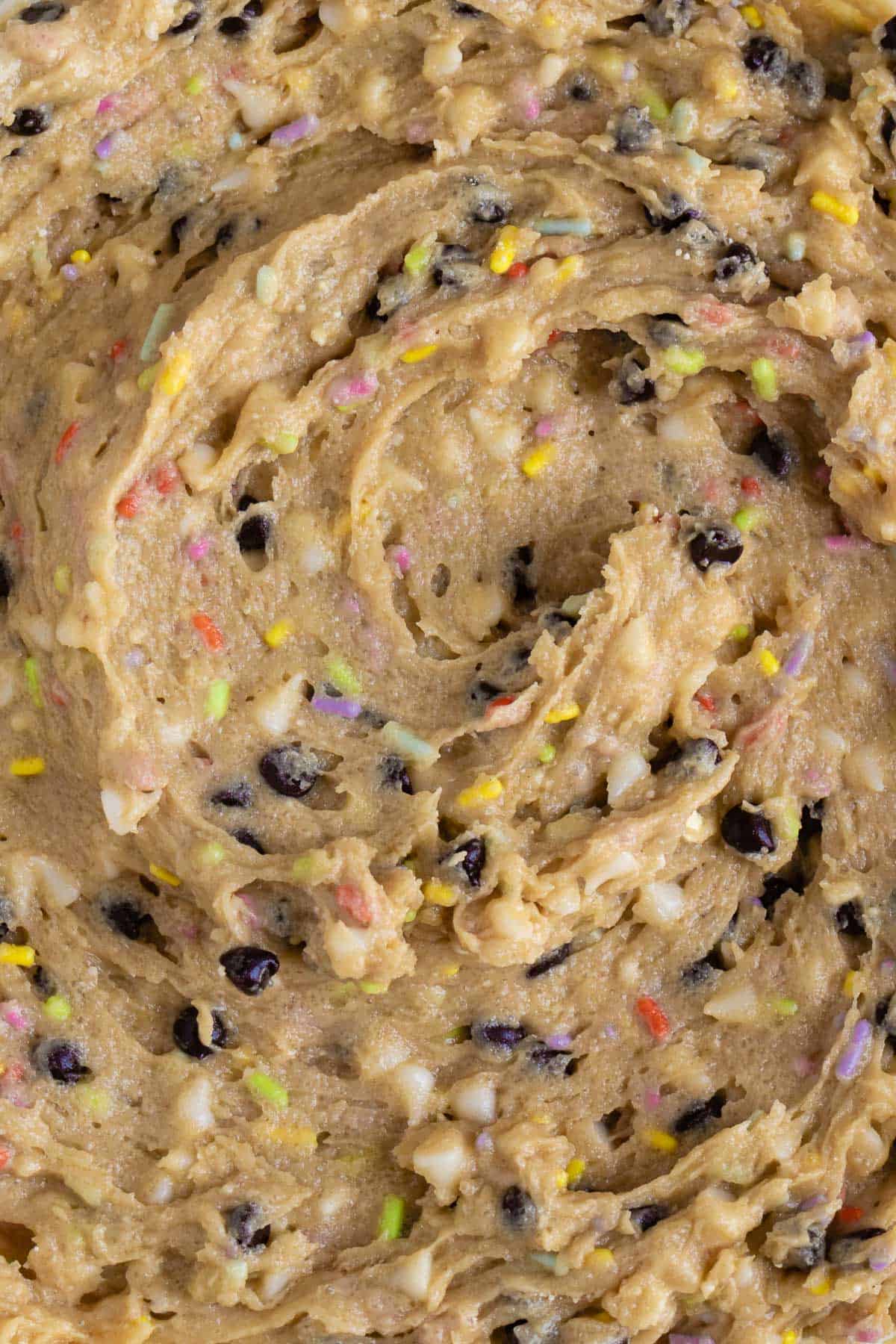 vegan chocolate chip cookie dough with rainbow sprinkles