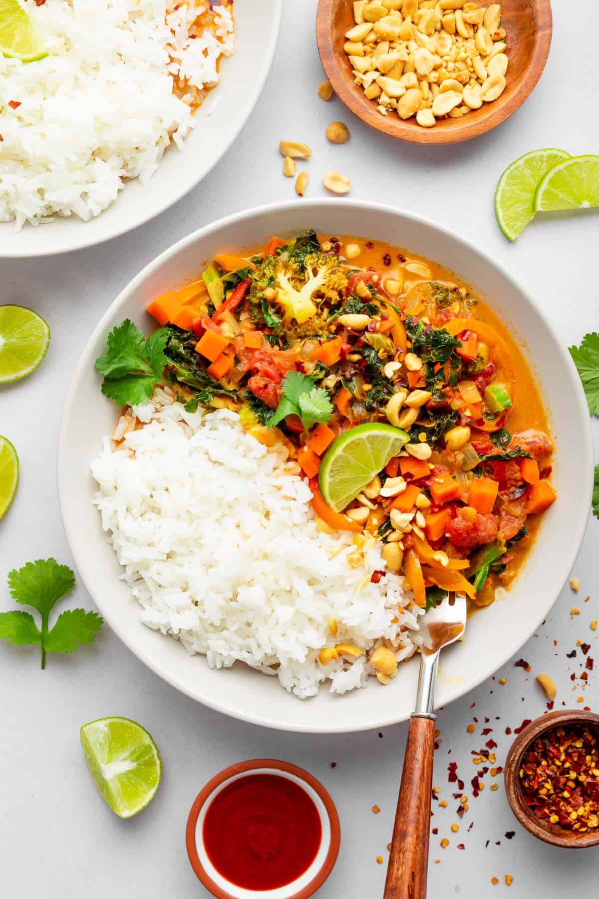 curry and basmati rice in a bowl with fresh cilantro on top