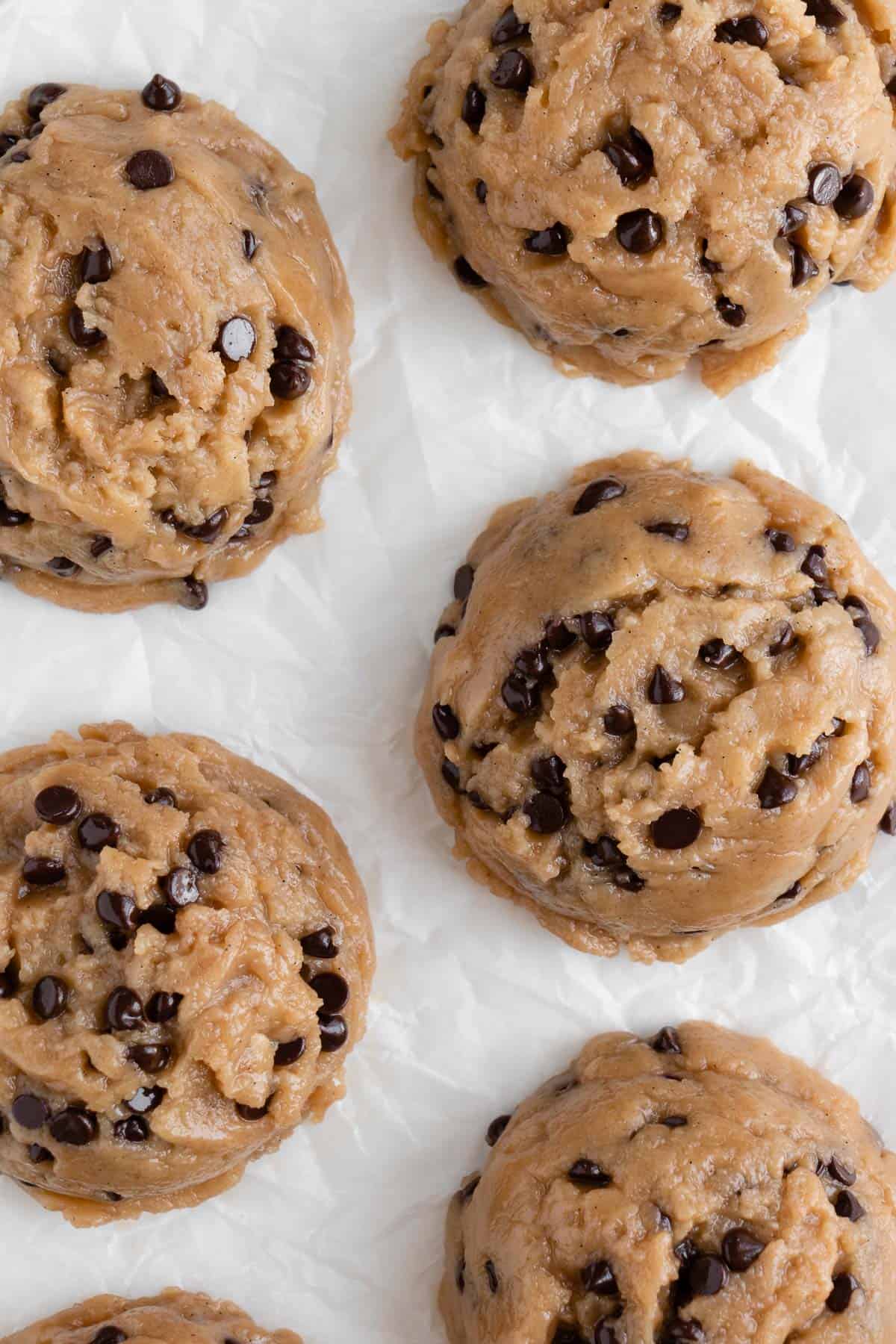 six large scoops of edible vegan cookie dough