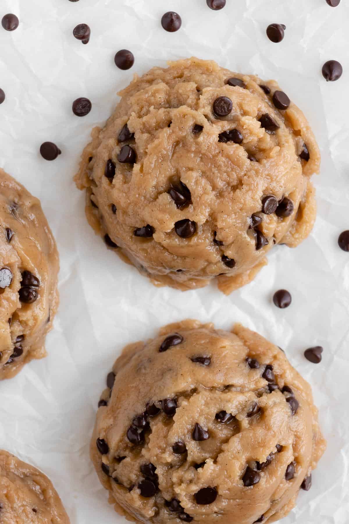three large scoops of edible vegan cookie dough