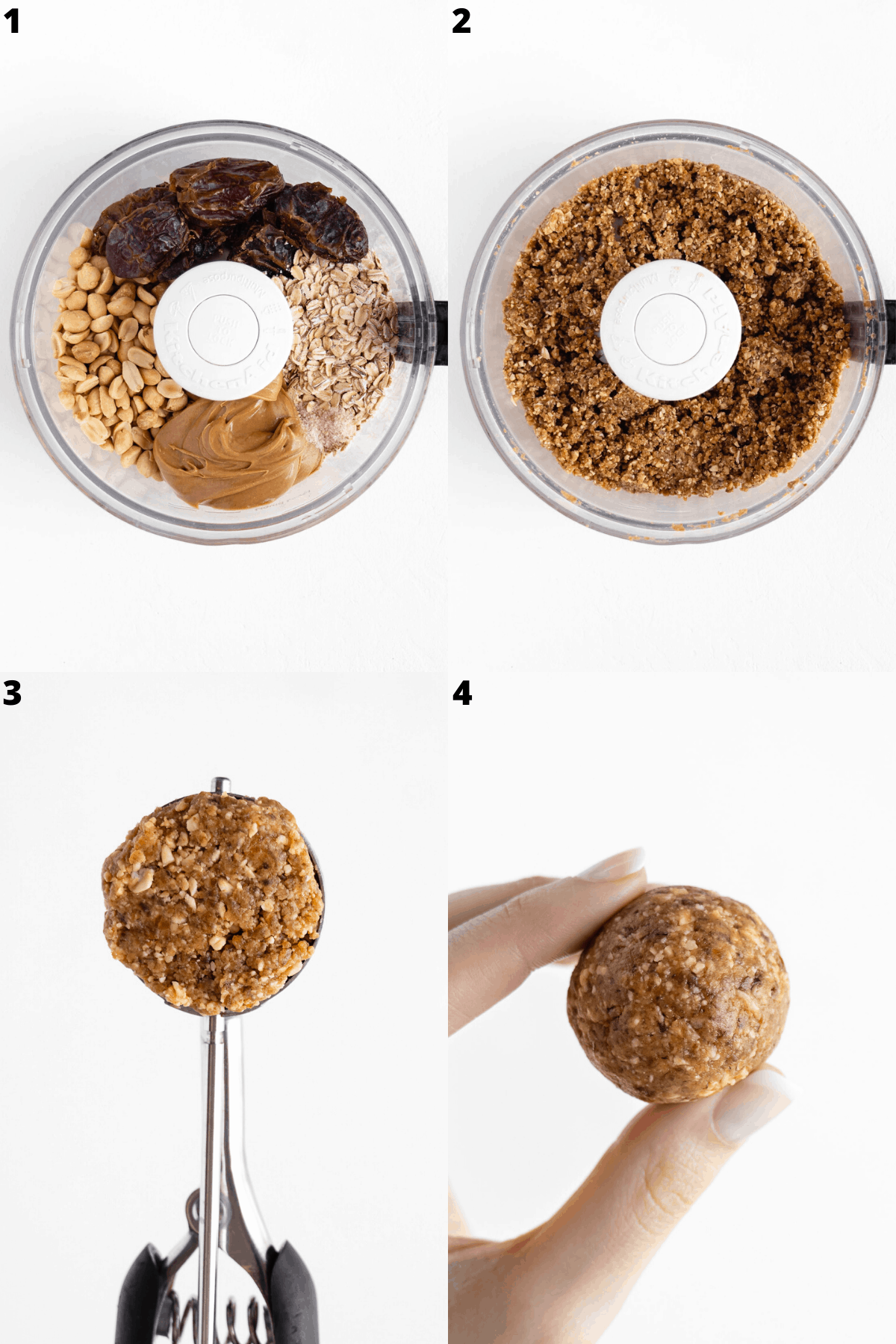 nuts, dates, oats, and nut butter inside a food processor