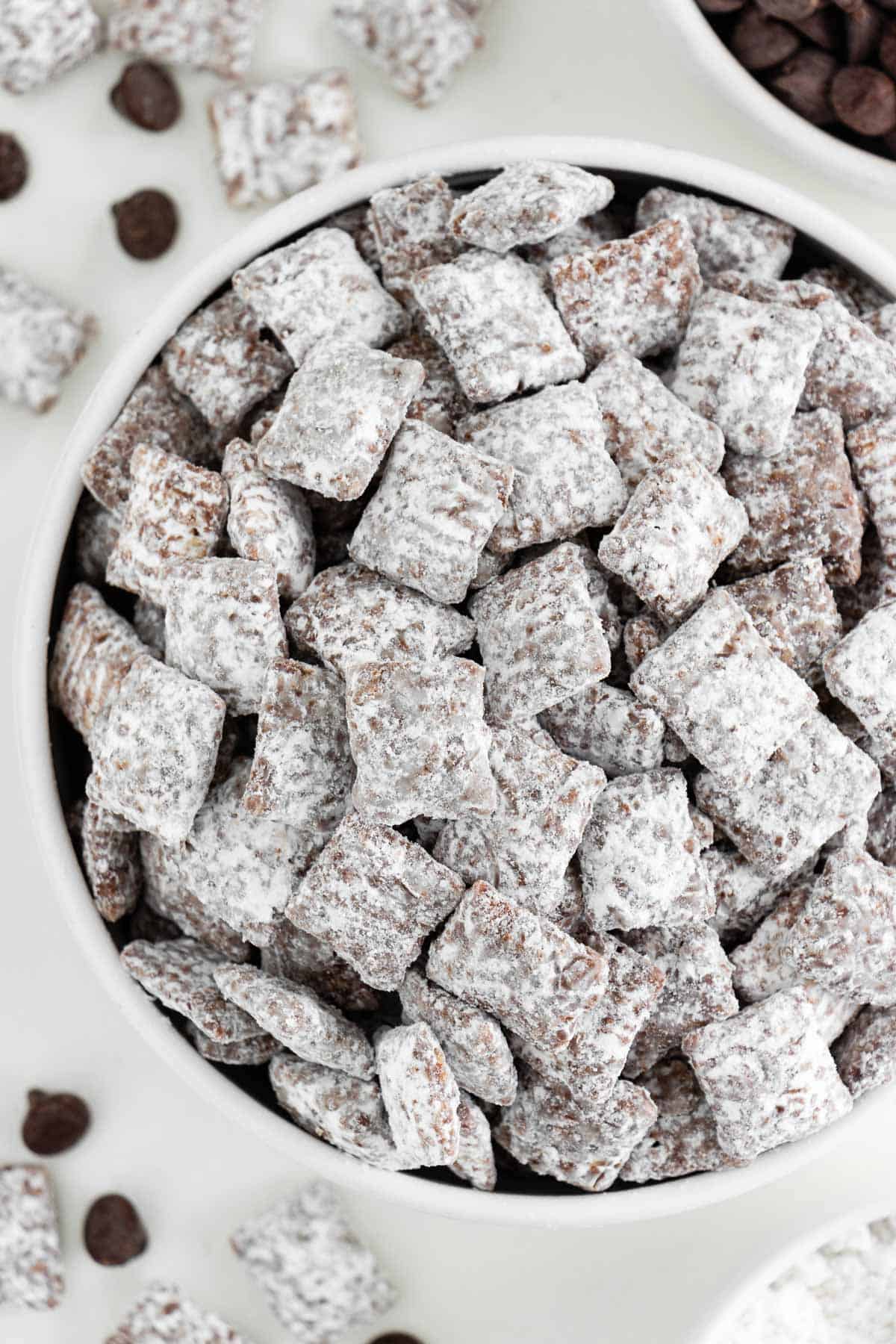 vegan muddy buddies in a white bowl