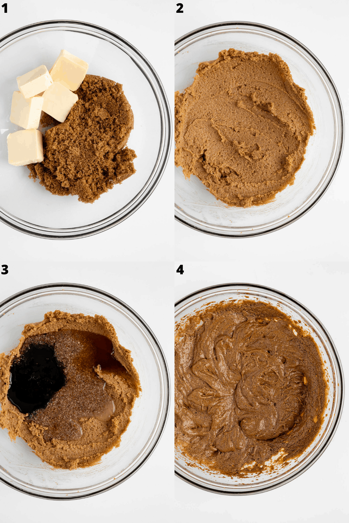 mixing vegan gingerbread cookie ingredients inside a glass mixing bowl