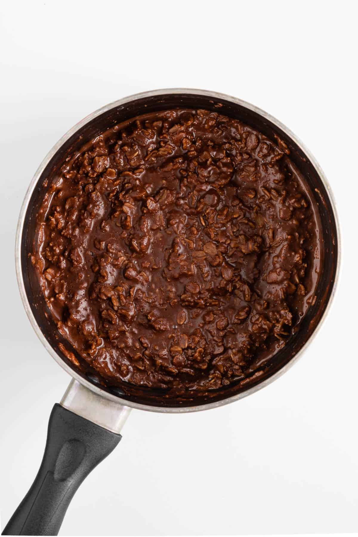 chocolate oats cooking in a small pot