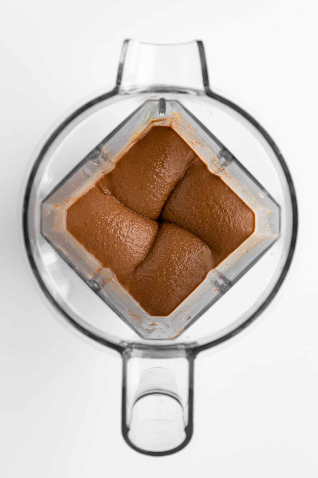 a chocolate smoothie swirled inside a vitamix blender