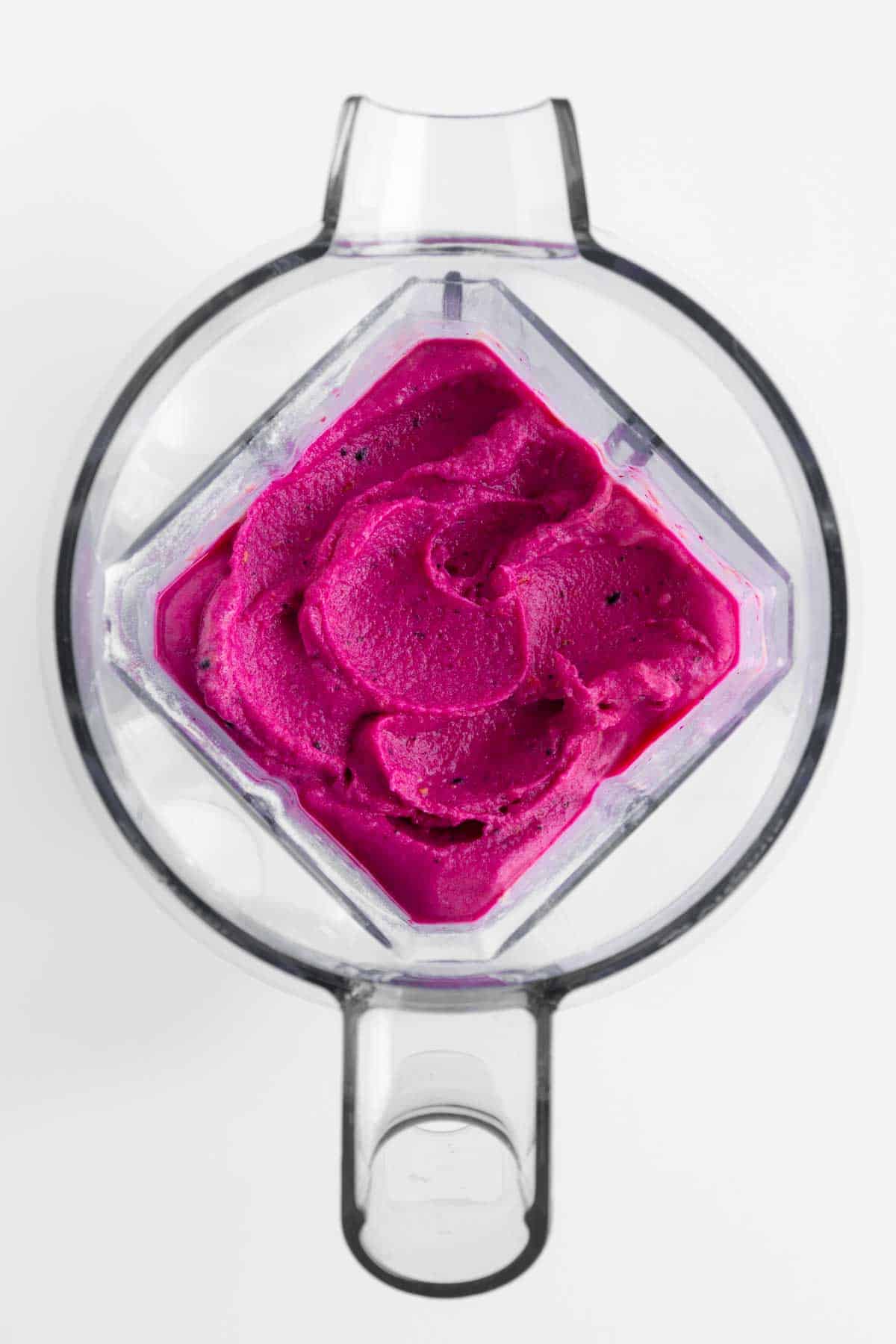 a pitaya smoothie inside a vitamix blender