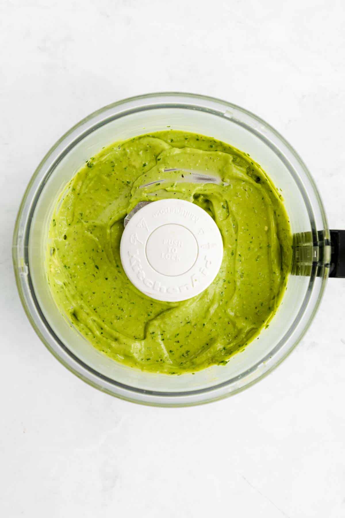 creamy avocado pesto in a food processor