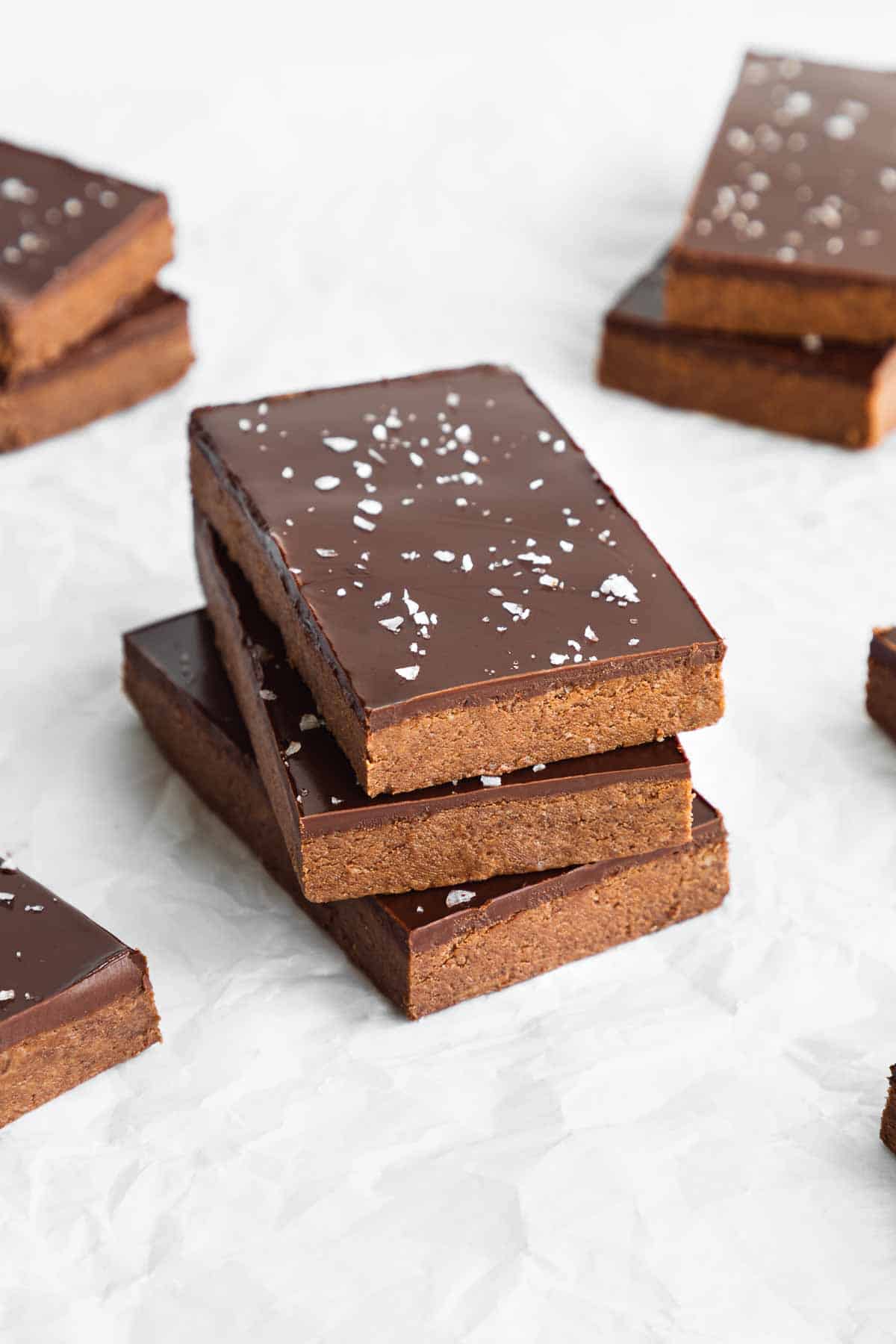 a stack of homemade vegan chocolate protein bars