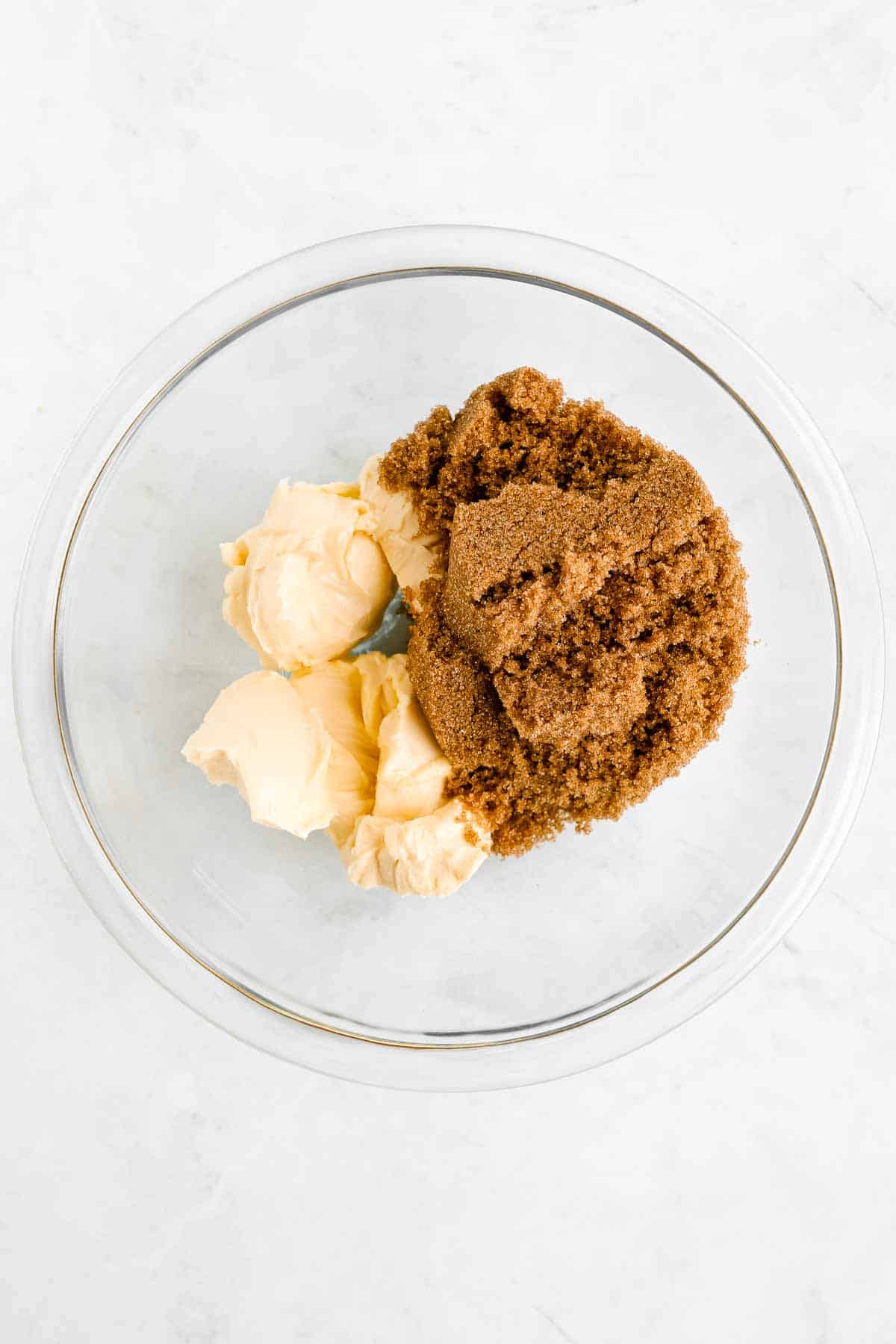 vegan butter and brown sugar in a glass bowl