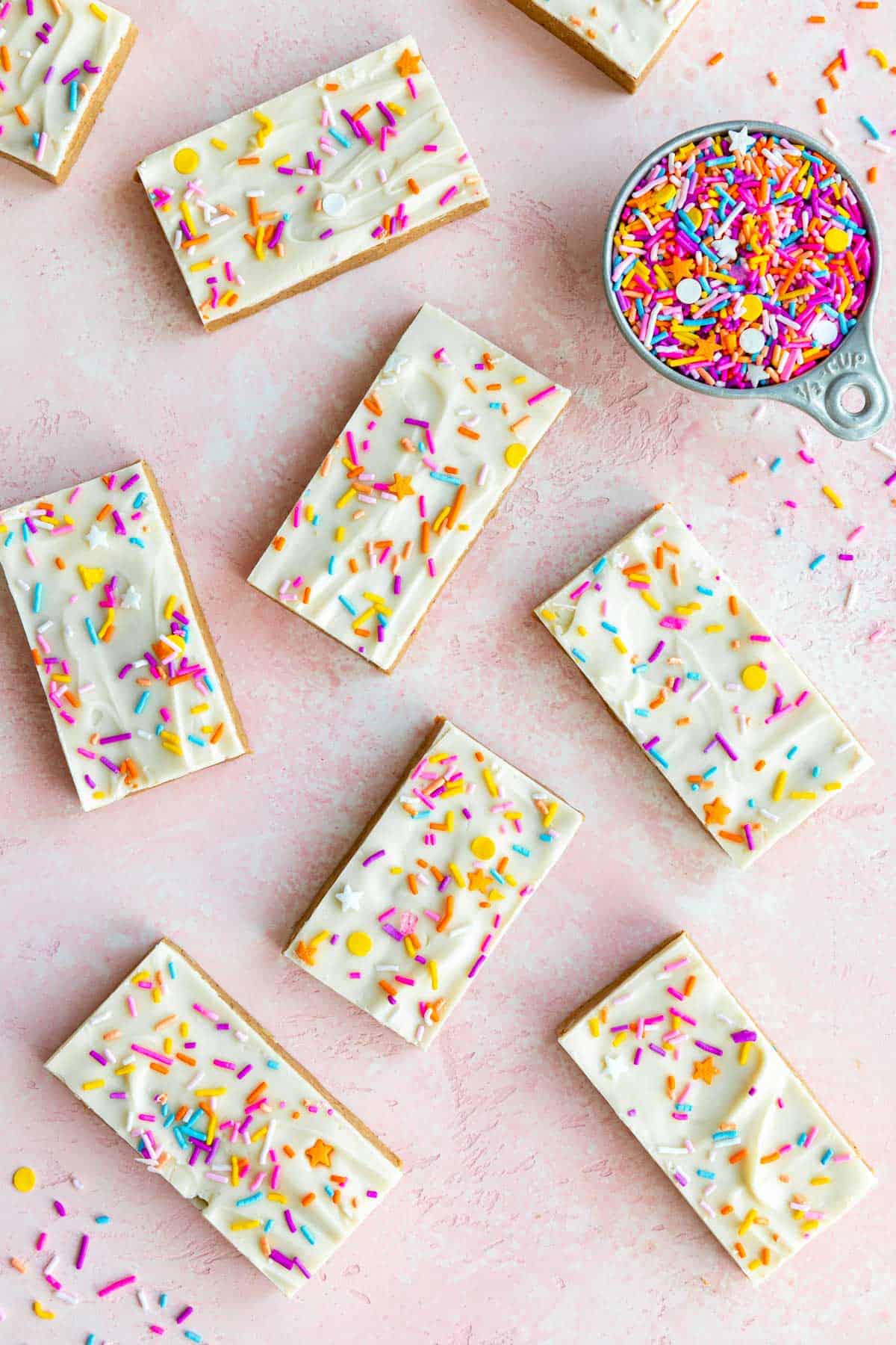 vegan birthday cake protein bars with white chocolate and sprinkles