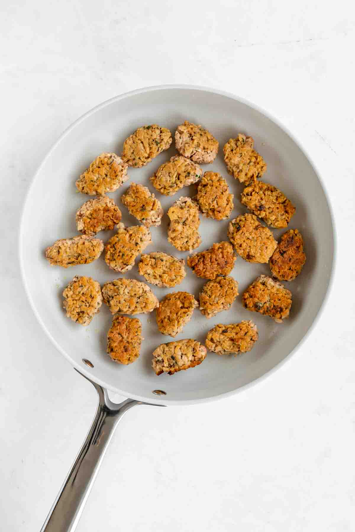 frying jada brands porkless mix in a pan