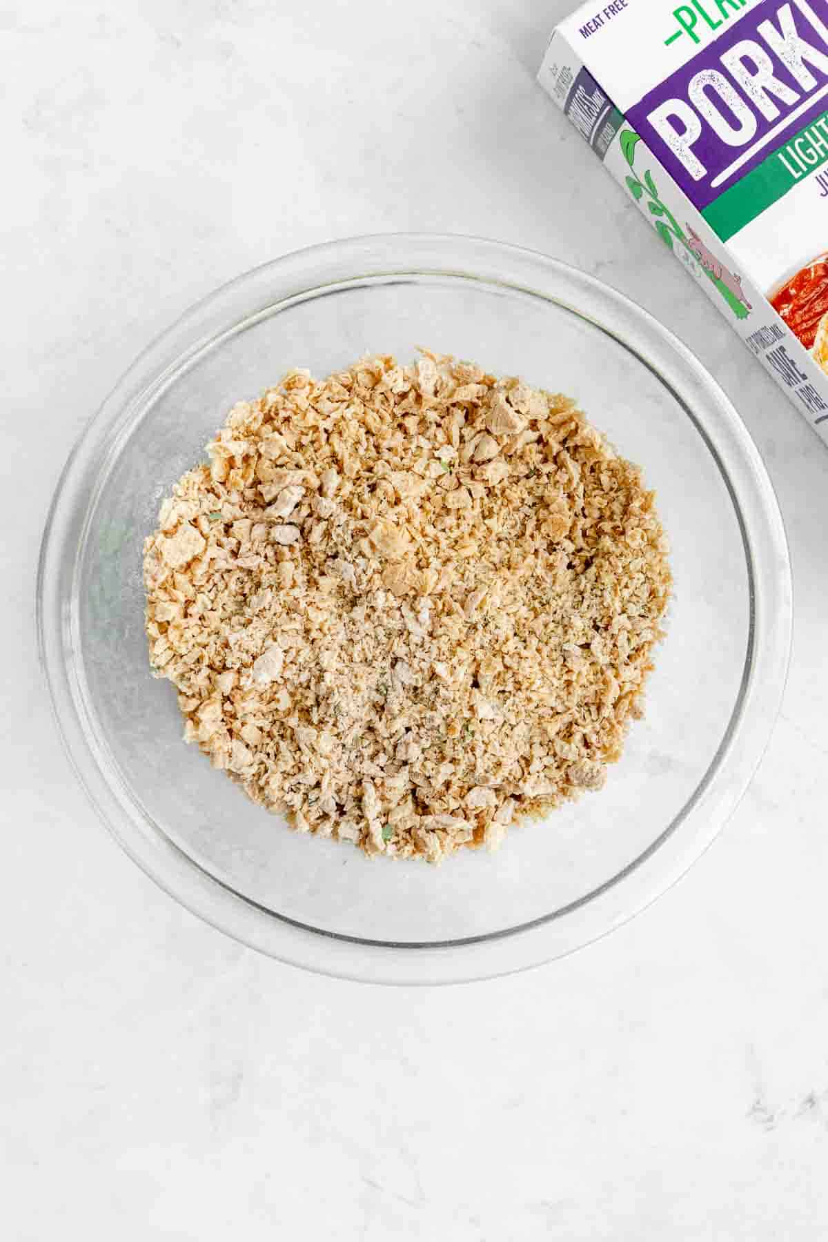 jada brands porkless mix in a mixing bowl