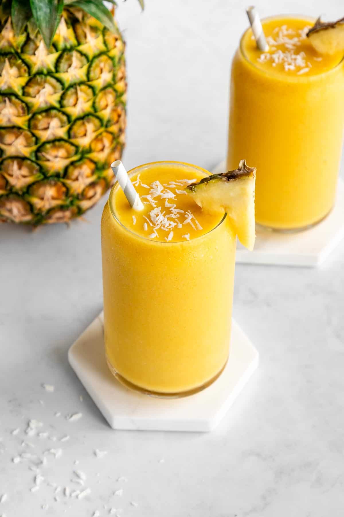 pineapple coconut smoothie in a glass