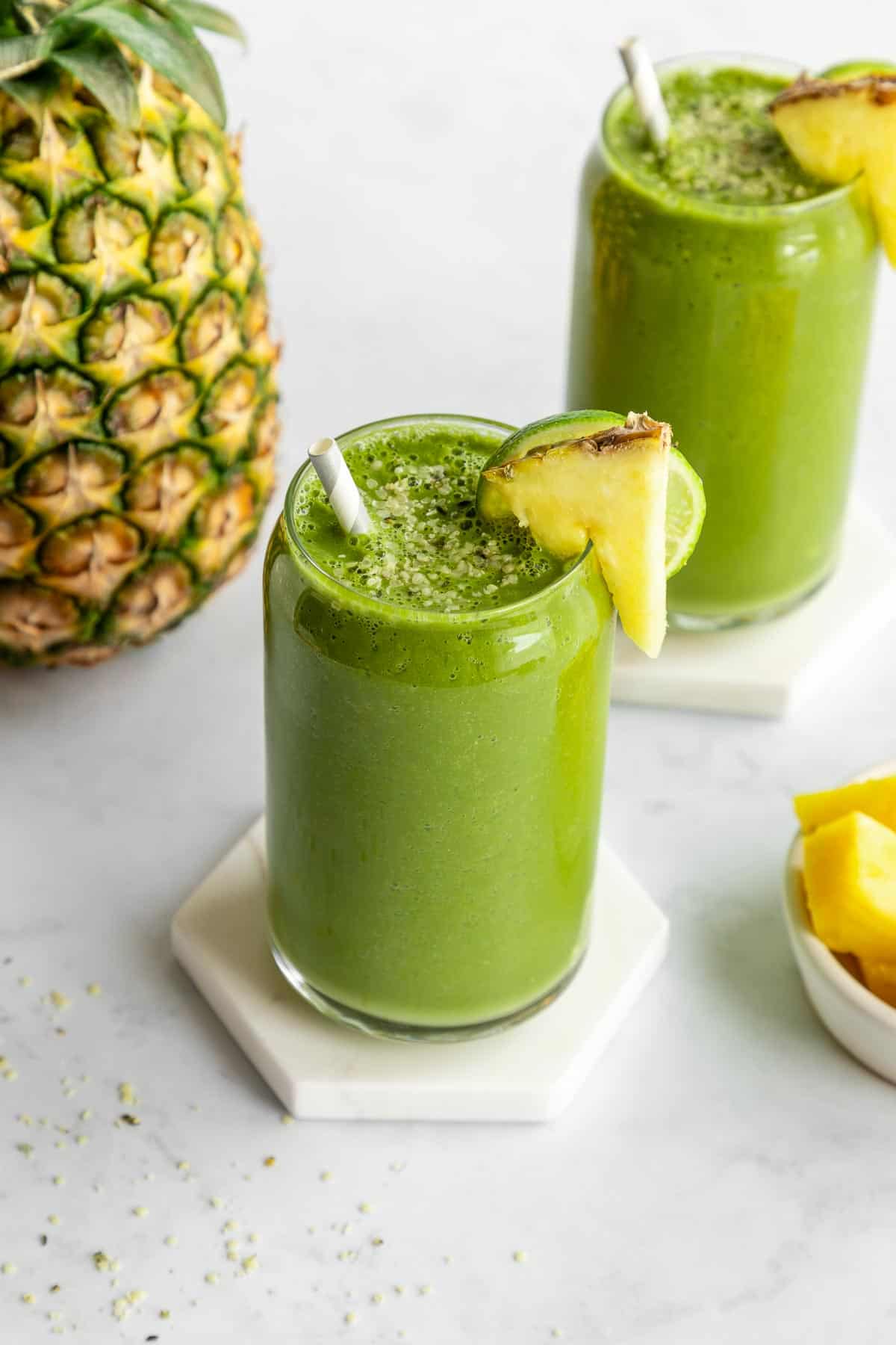 pineapple green smoothie inside a glass