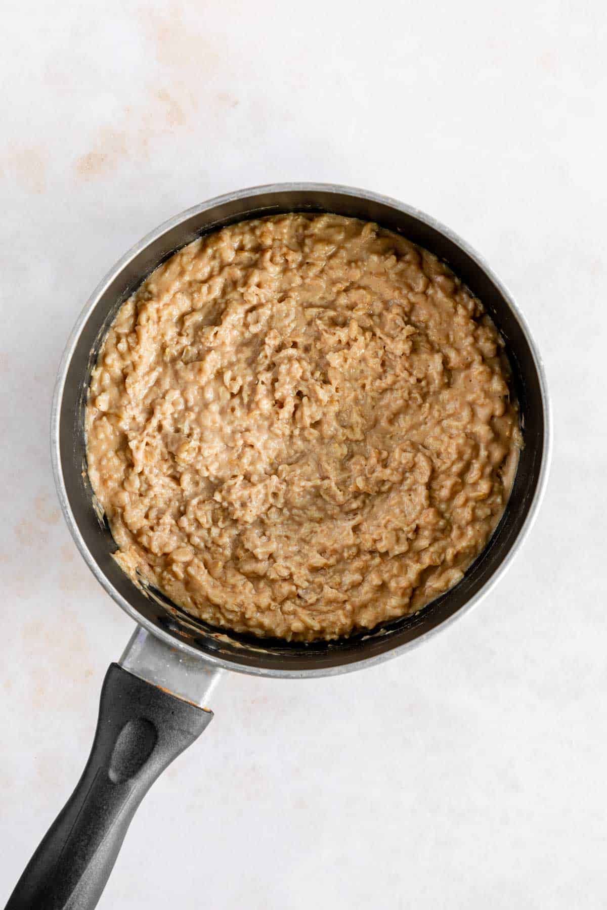 creamy caramel oatmeal in a pot