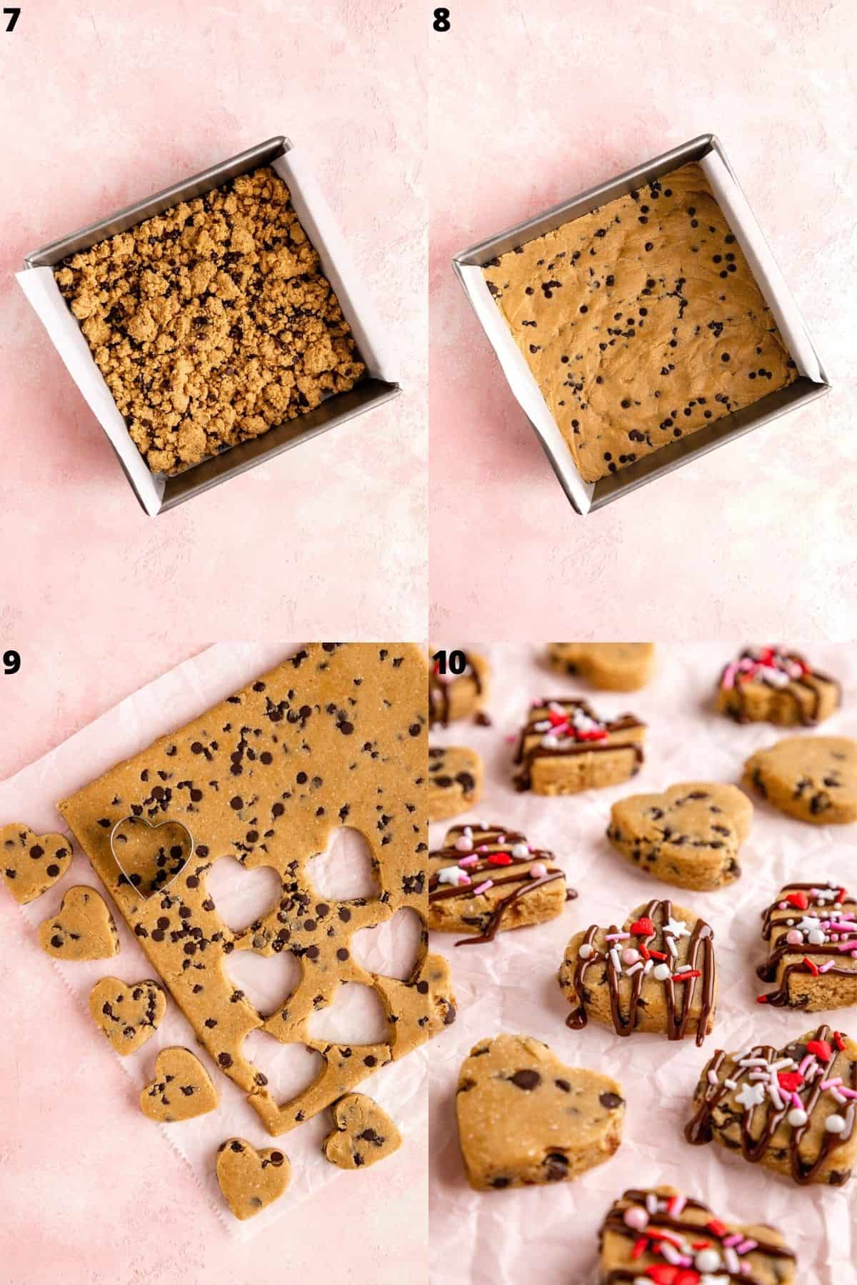 a collage preparing and decorating vegan cookie dough hearts