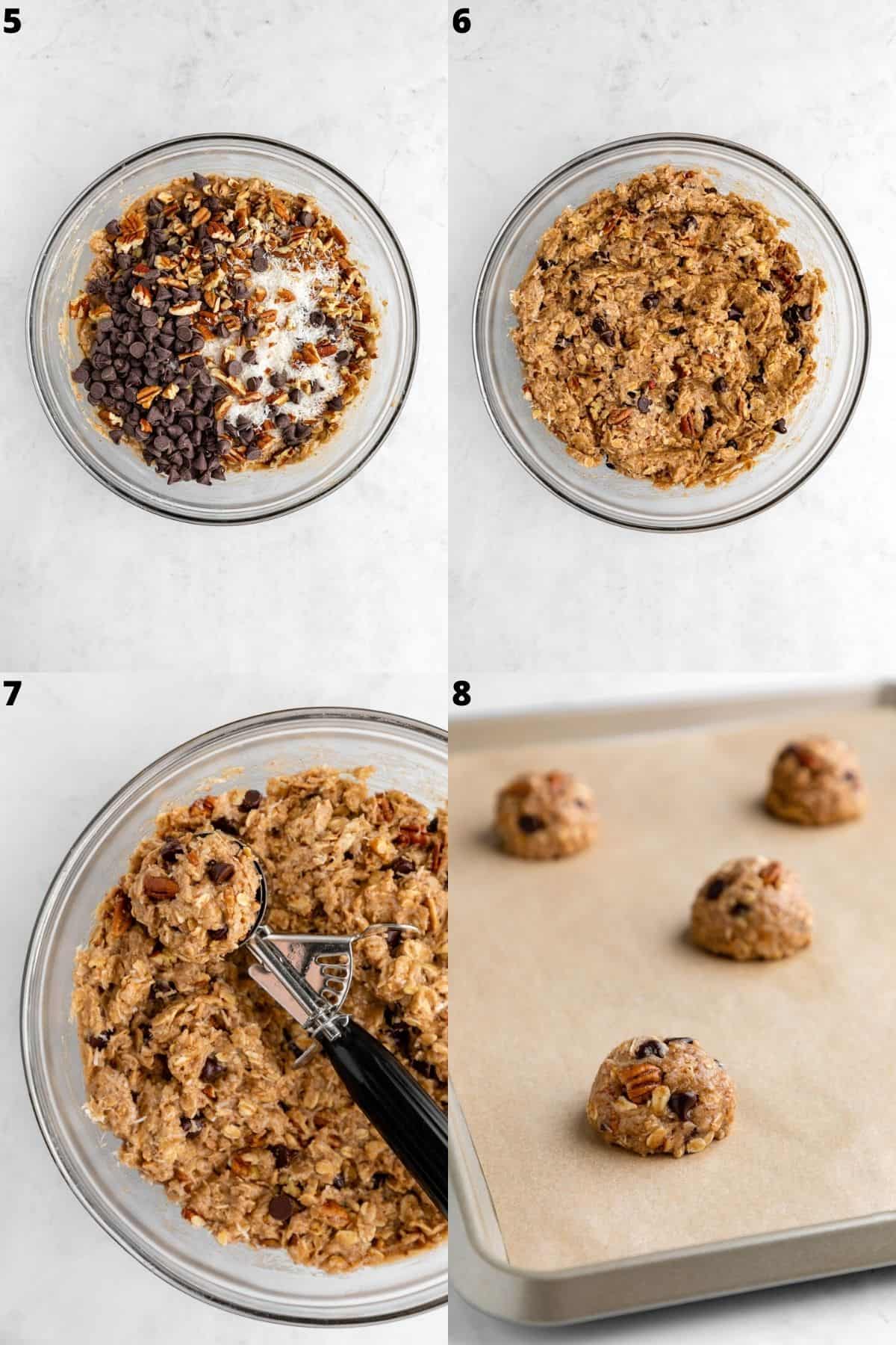 four part photo collage making and baking vegan cowboy cookie dough