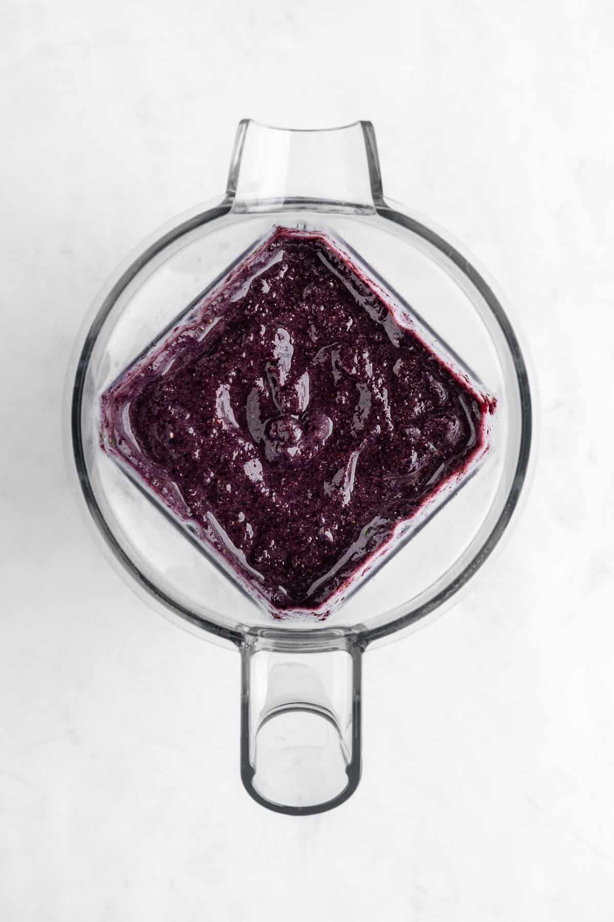 blended blueberry spinach smoothie inside a vitamix blender