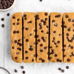 homemade vegan cookie dough protein bars with chocolate chips and cashew butter