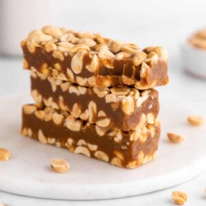a stack of vegan homemade payday candy bars