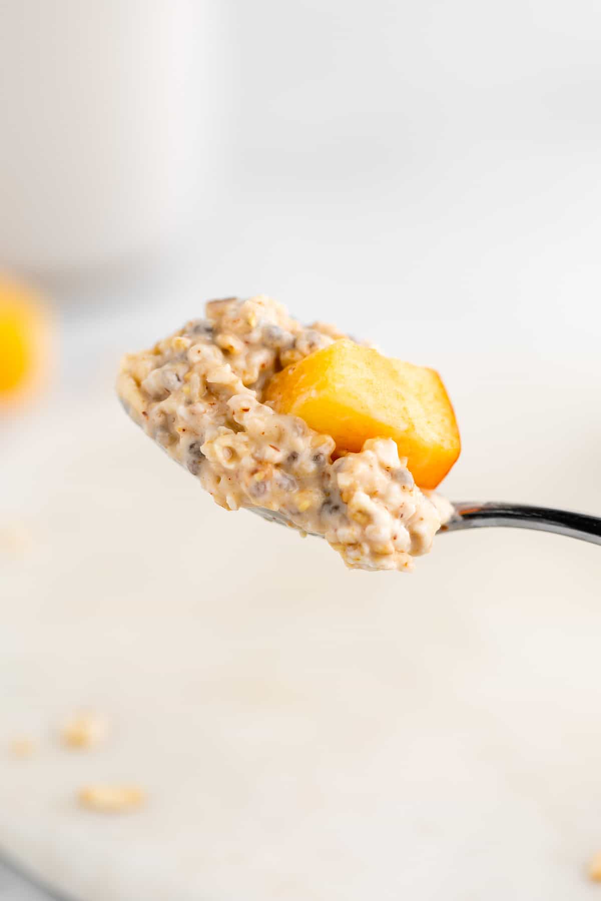 a spoonful of peaches and cream overnight oats