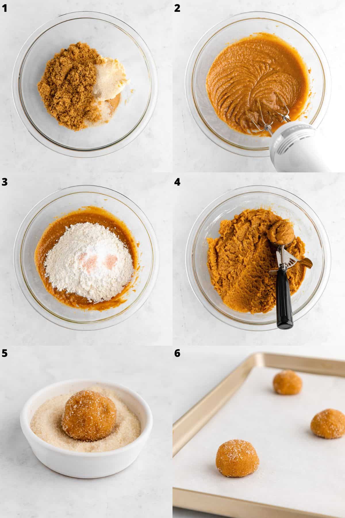 a six part photo collage showing how to make vegan peanut butter cookies
