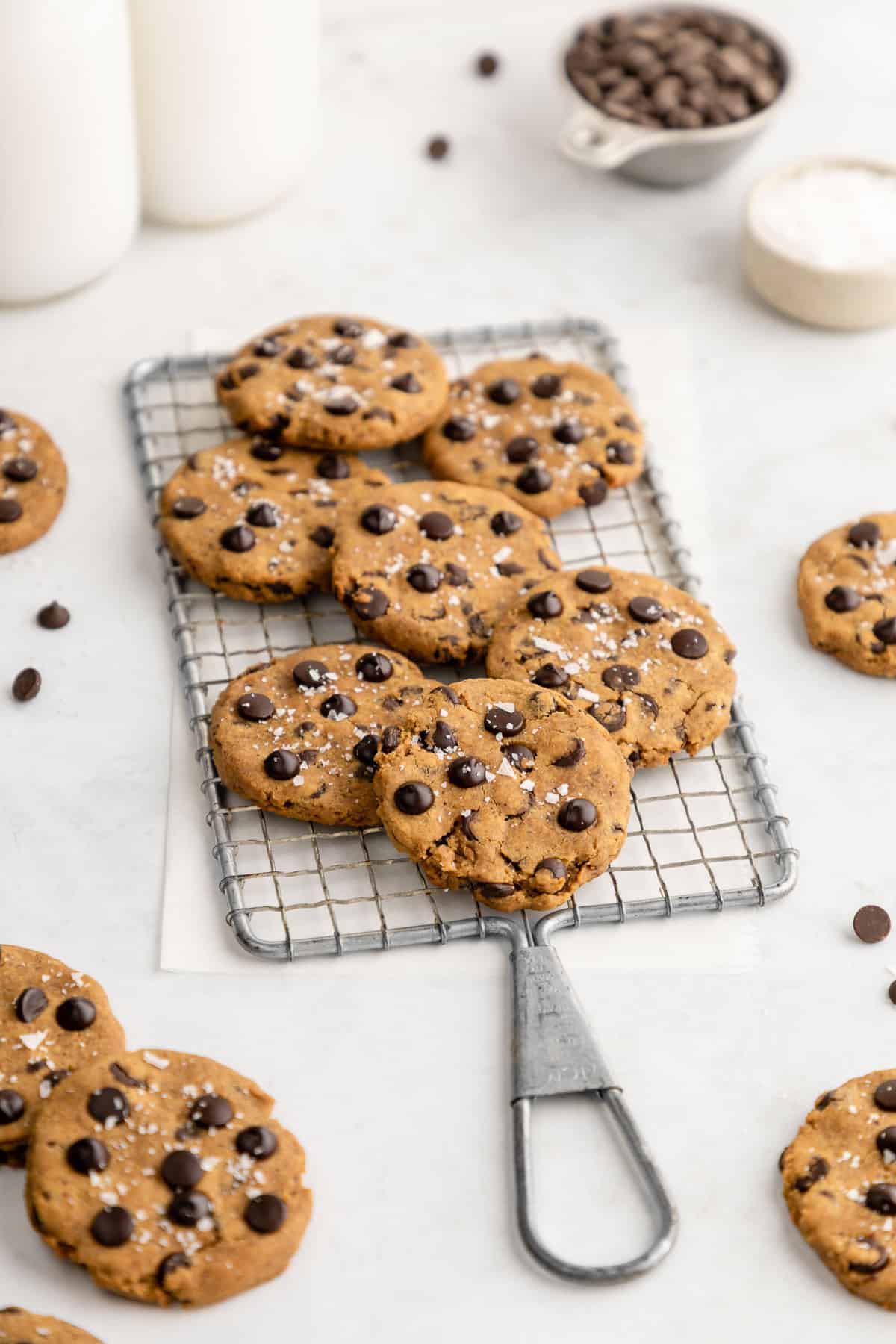 a pile of healthy chickpea cookies on a wire cooling rack