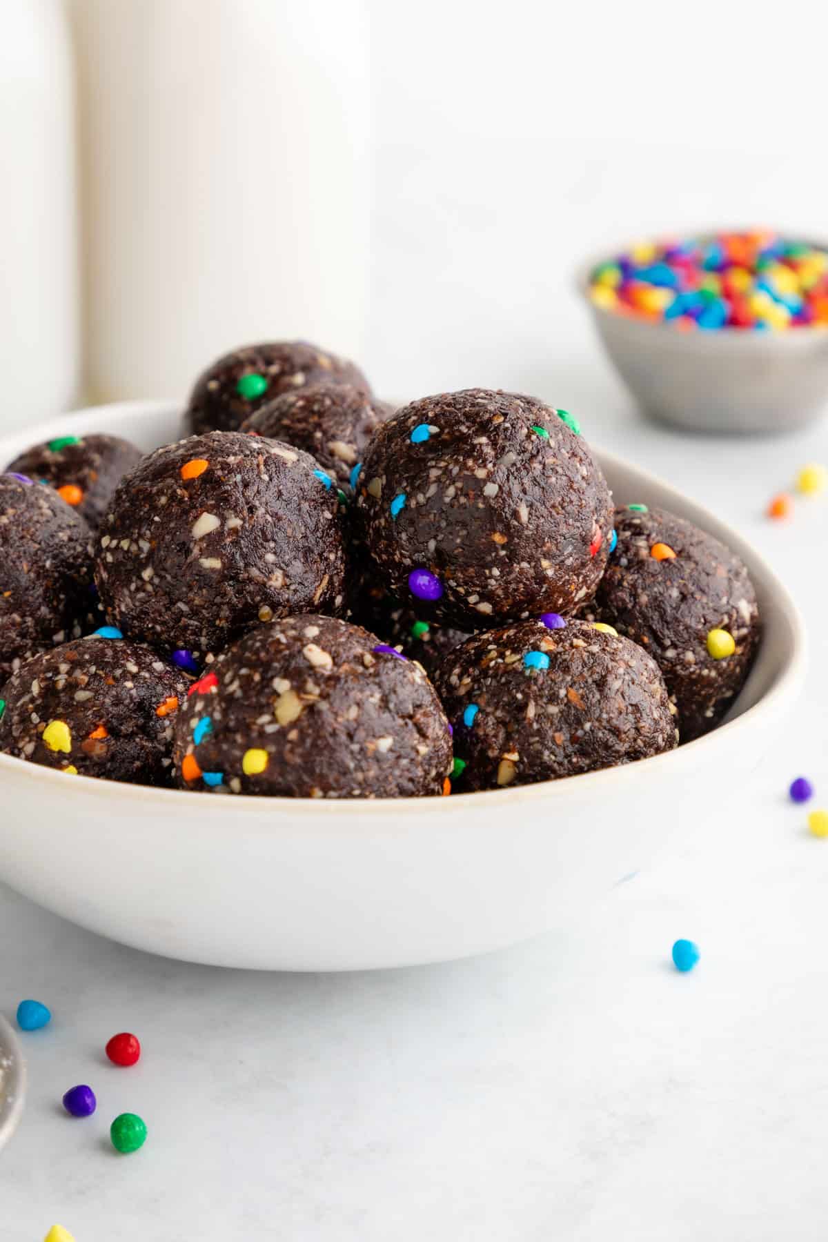 healthy cosmic brownie bites inside a white bowl