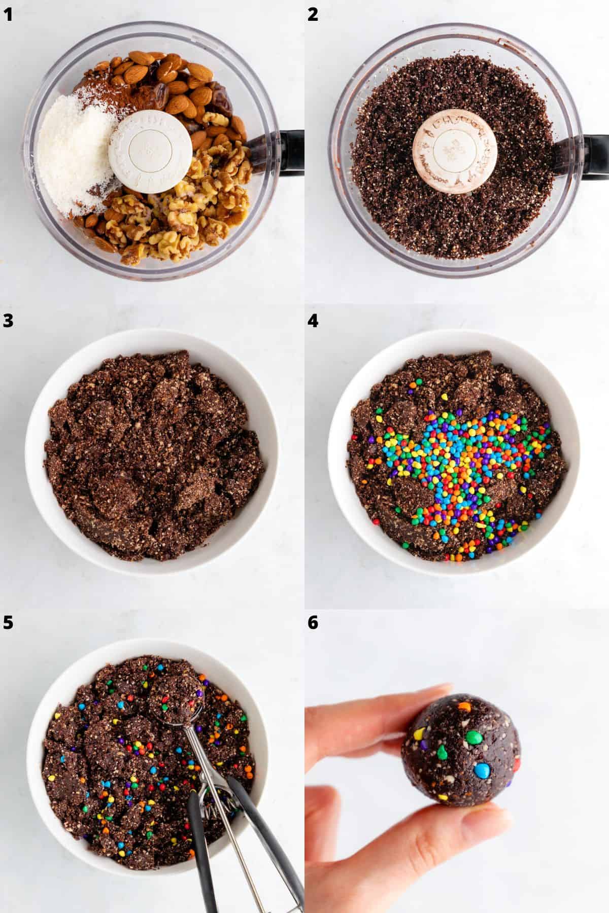 six photo collage showing how to make cosmic brownie bites