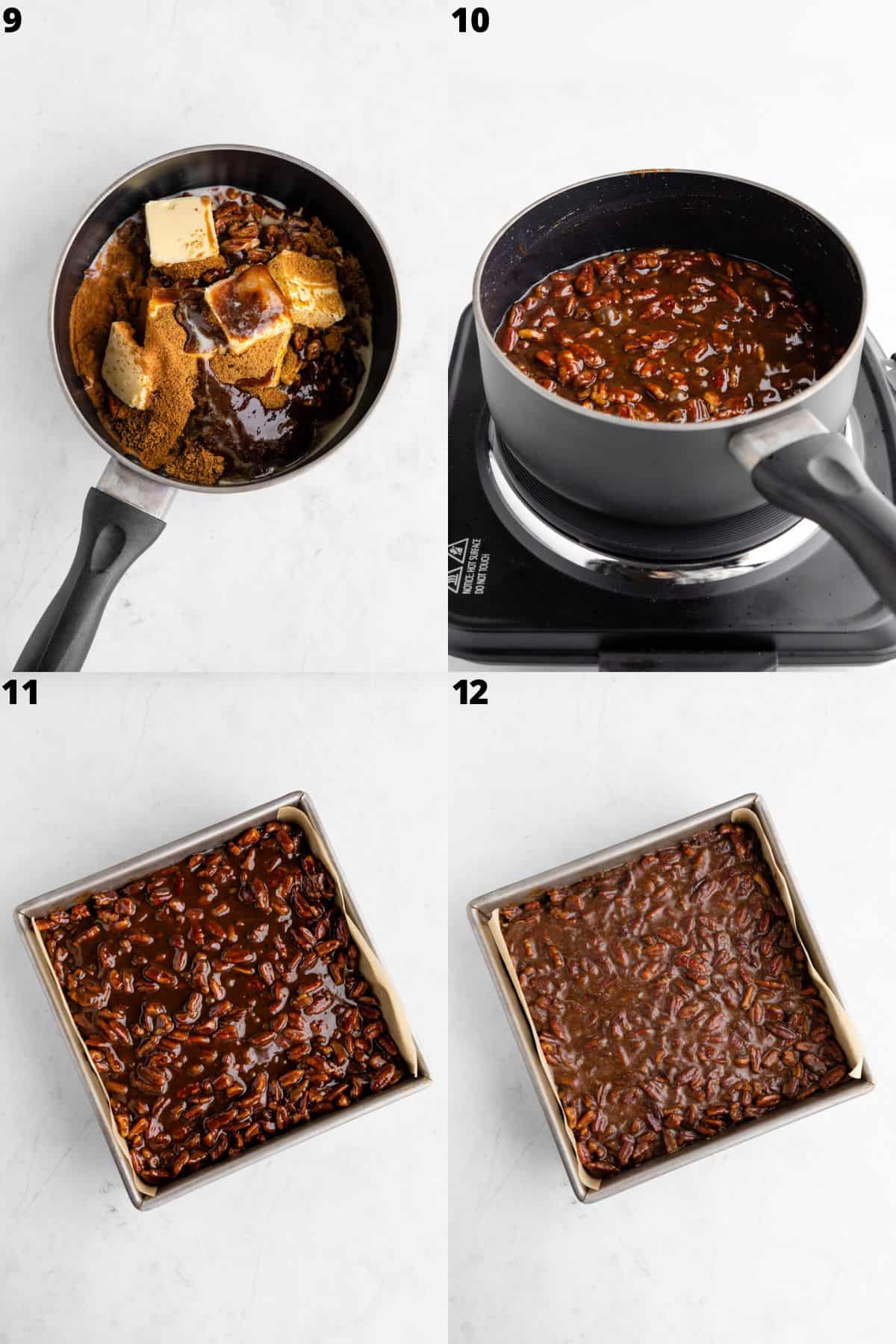 how to make caramel pecan topping for vegan pecan pie cheesecake bars
