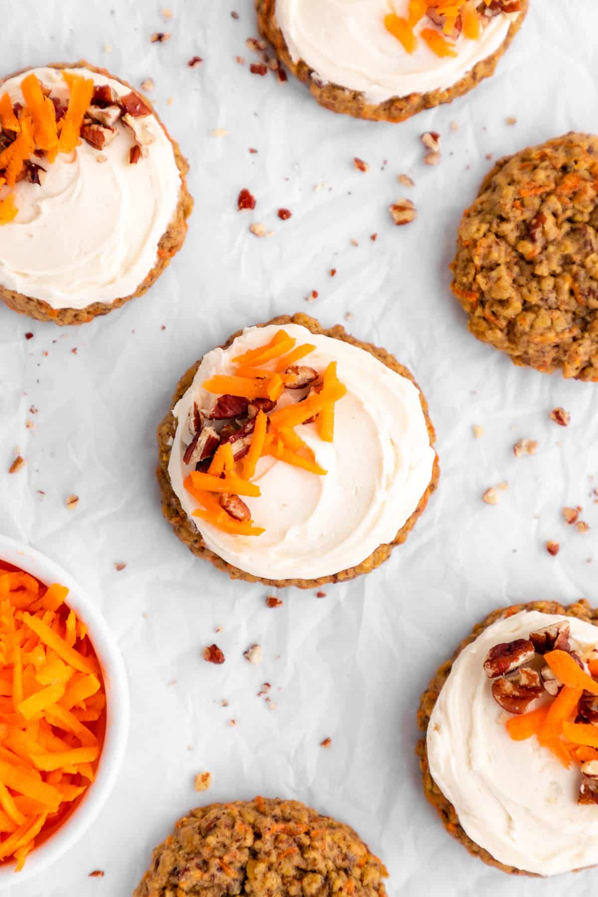 vegan carrot cake cookies with cream cheese frosting