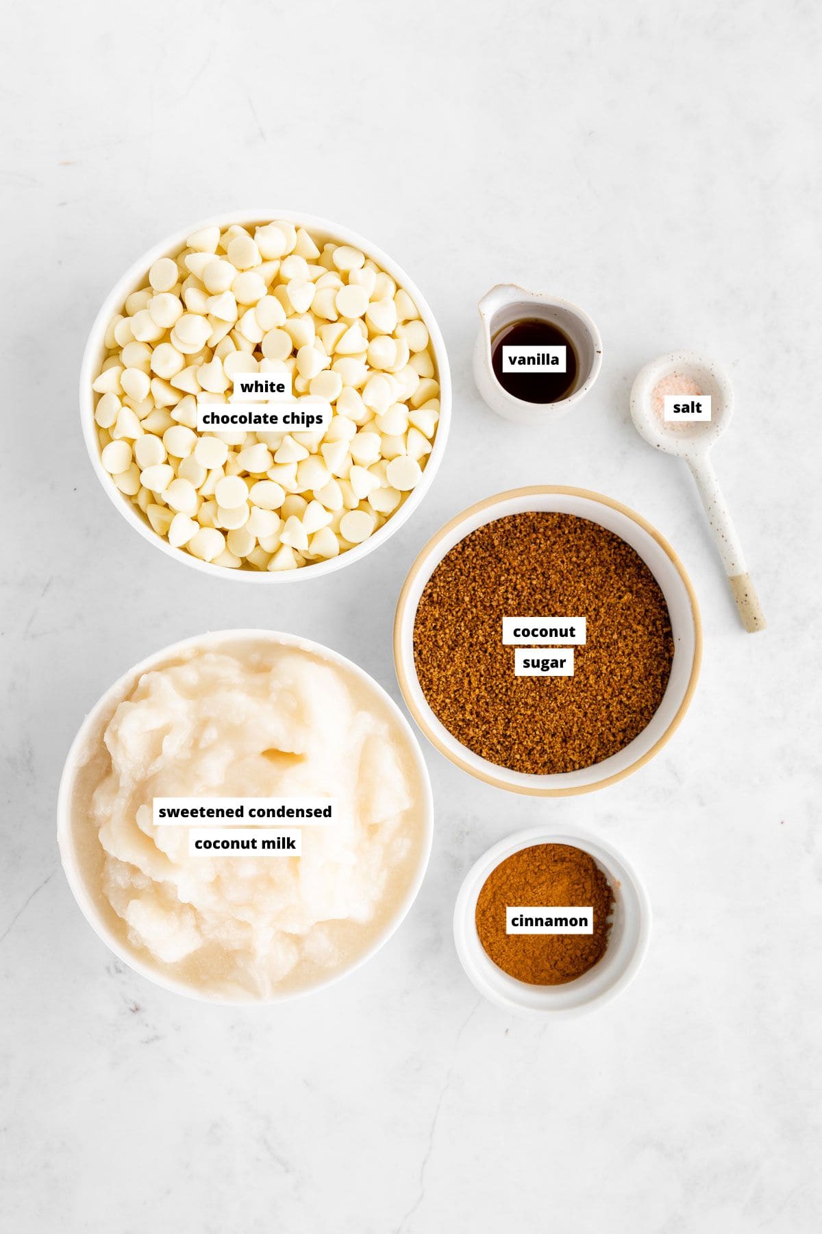 ingredients for vegan white chocolate cinnamon roll fudge