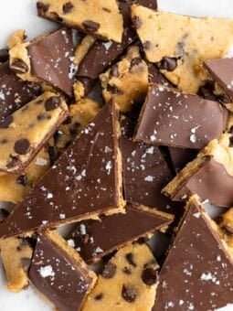 broken chunks and pieces of healthy cookie dough bark
